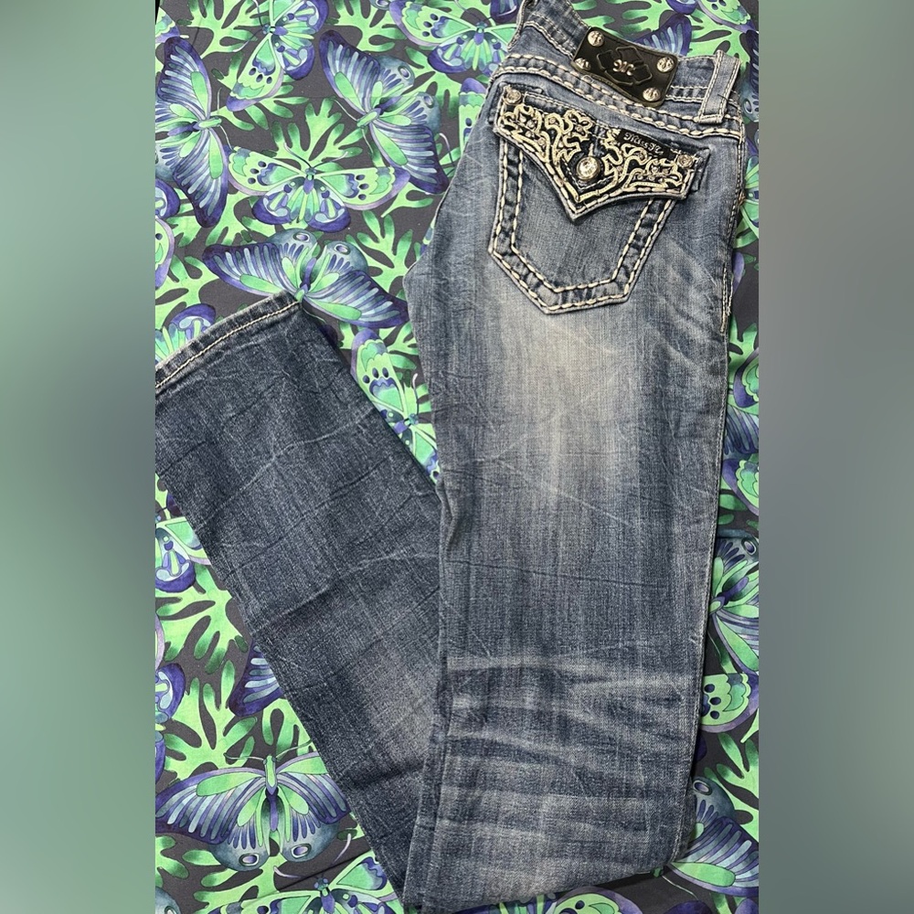 Miss Me Denim with Silver Accents straight  leg Jeans